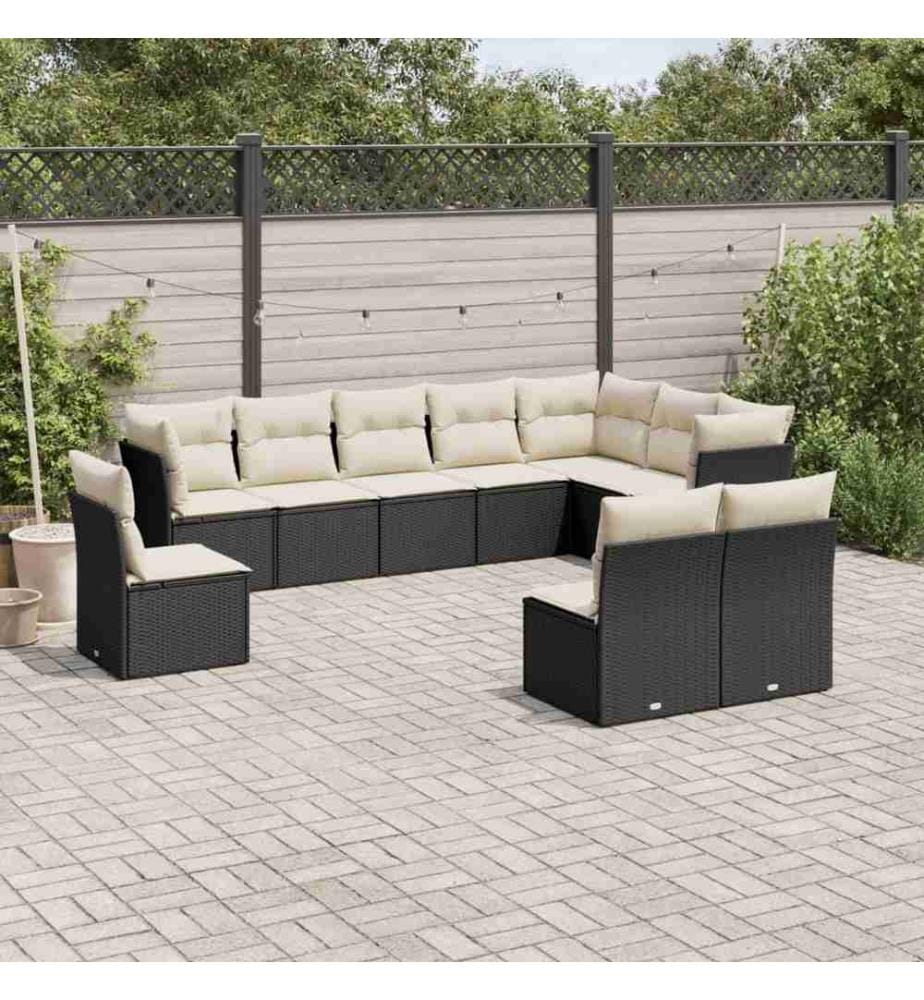 10-tlg. Garten-Sofagarnitur mit Kissen Schwarz Poly Rattan