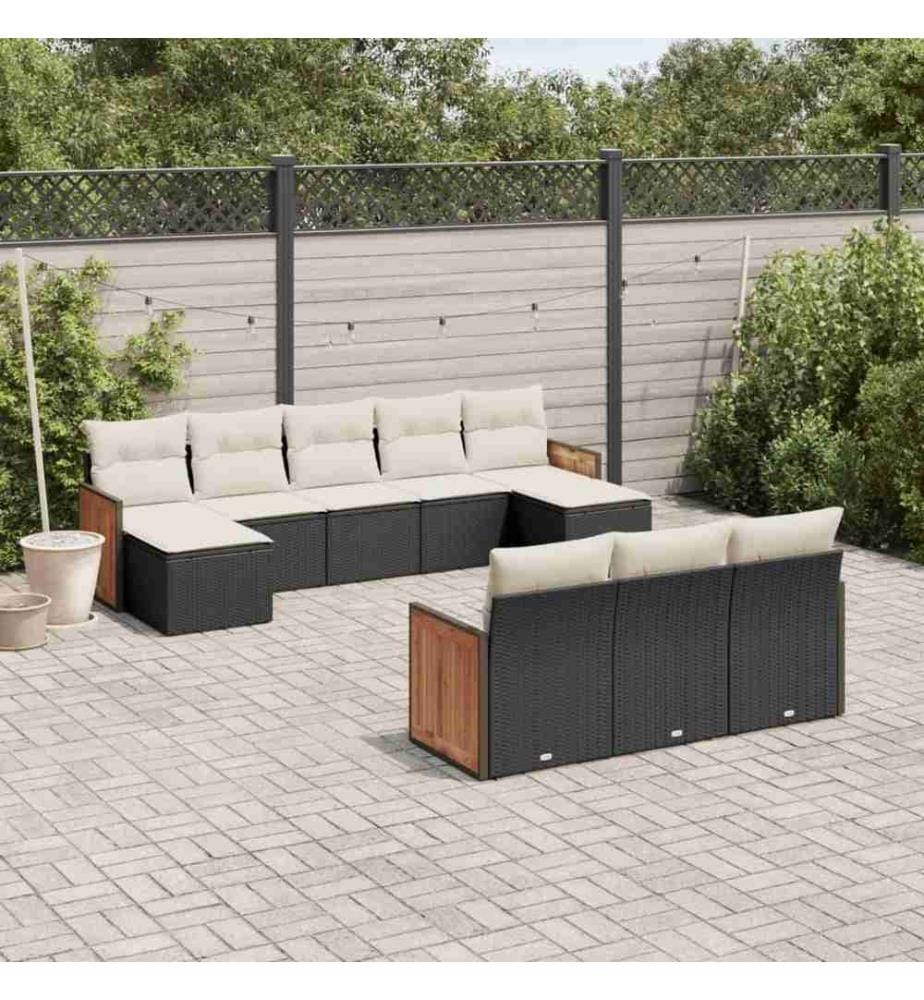 10-tlg. Garten-Sofagarnitur mit Kissen Schwarz Poly Rattan