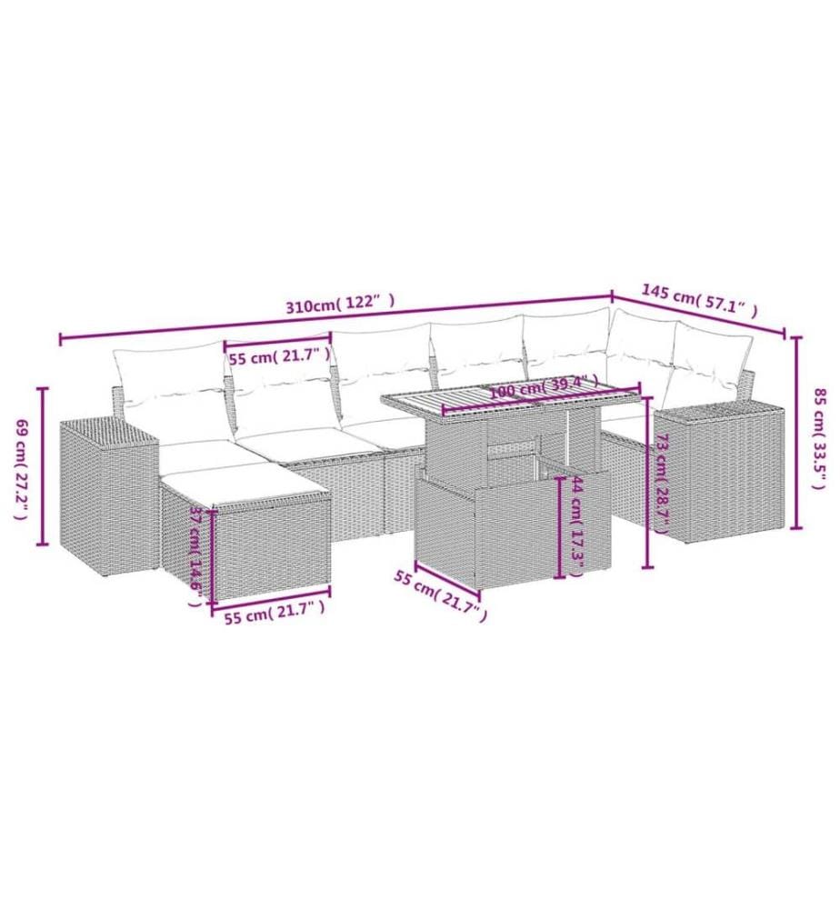 8-tlg. Garten-Sofagarnitur mit Kissen Schwarz Poly Rattan
