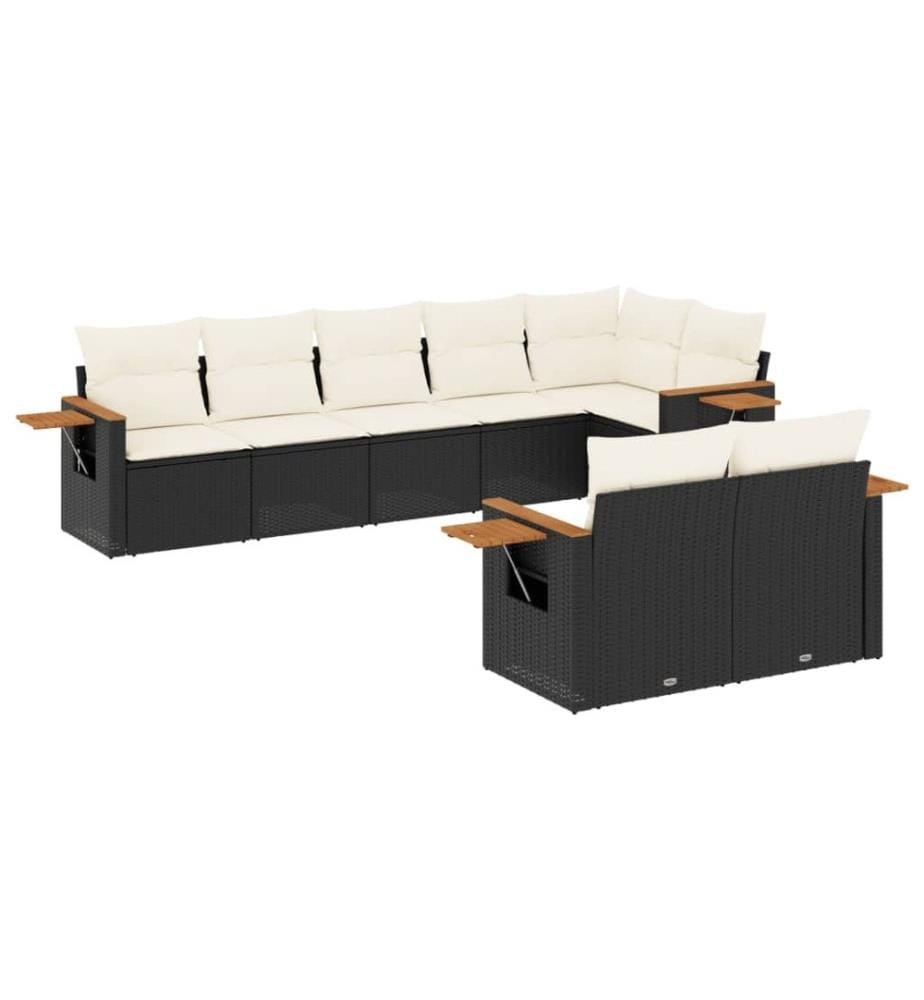 8-tlg. Garten-Sofagarnitur mit Kissen Schwarz Poly Rattan