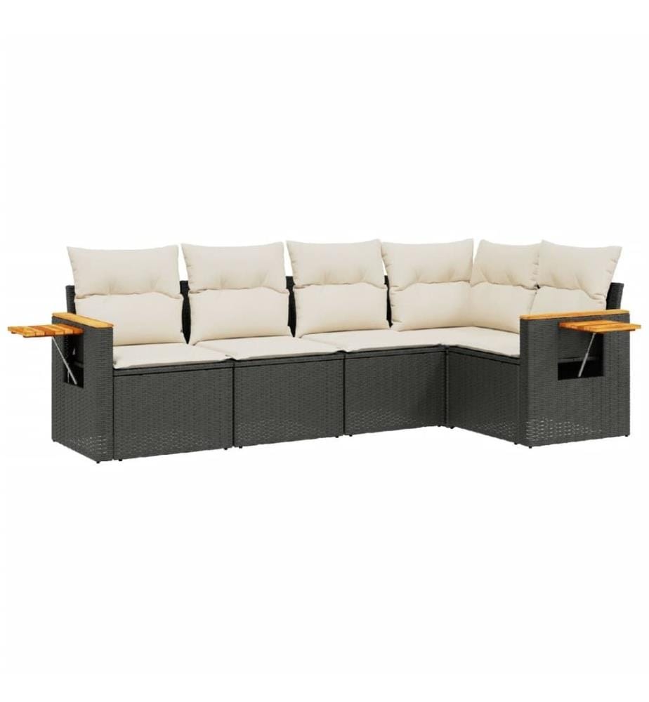 5-tlg. Garten-Sofagarnitur mit Kissen Schwarz Poly Rattan
