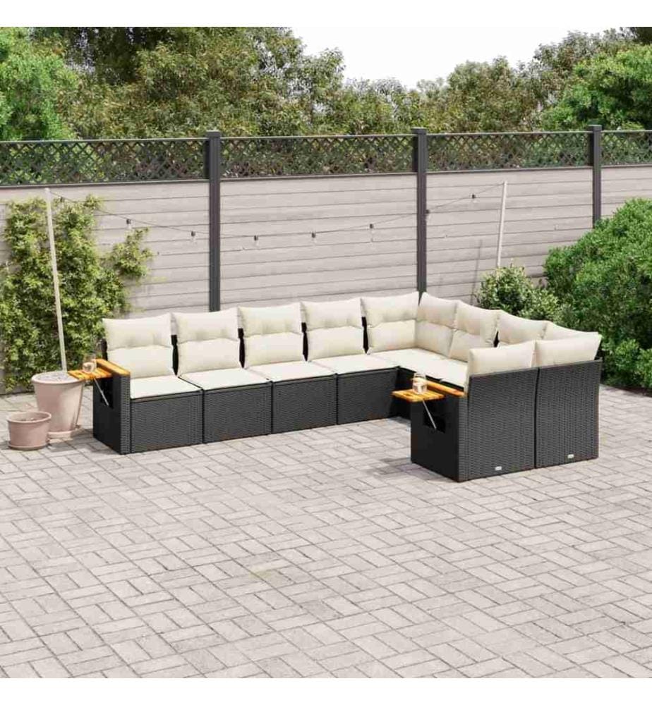 9-tlg. Garten-Sofagarnitur mit Kissen Schwarz Poly Rattan