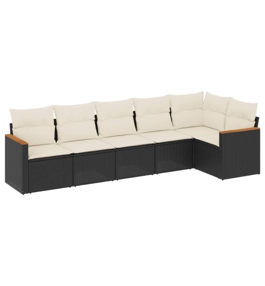 6-tlg. Garten-Sofagarnitur mit Kissen Schwarz Poly Rattan