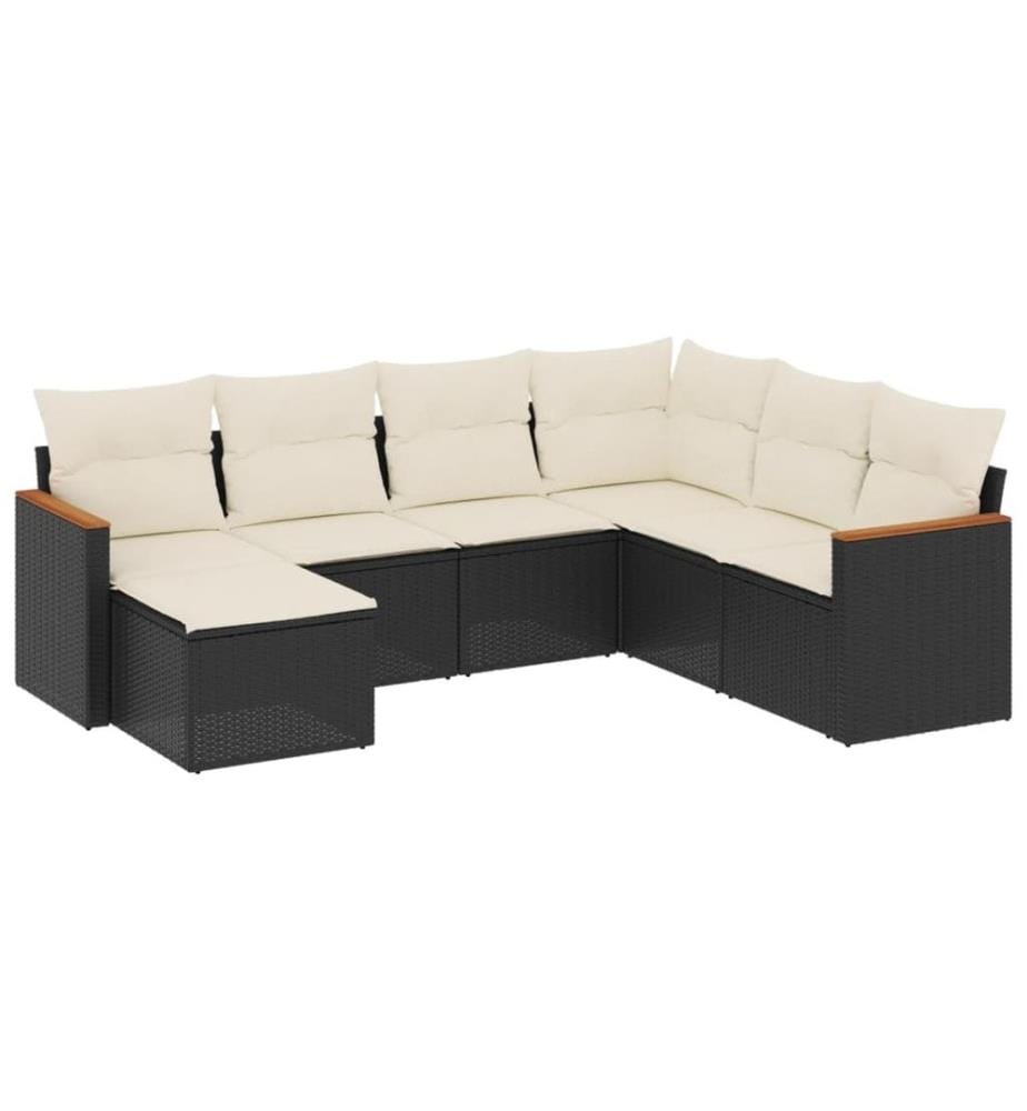 7-tlg. Garten-Sofagarnitur mit Kissen Schwarz Poly Rattan