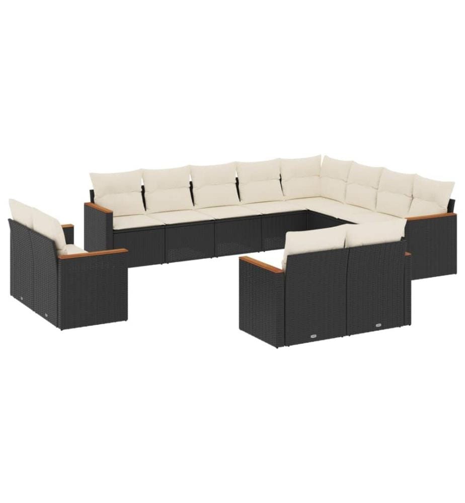 12-tlg. Garten-Sofagarnitur mit Kissen Schwarz Poly Rattan