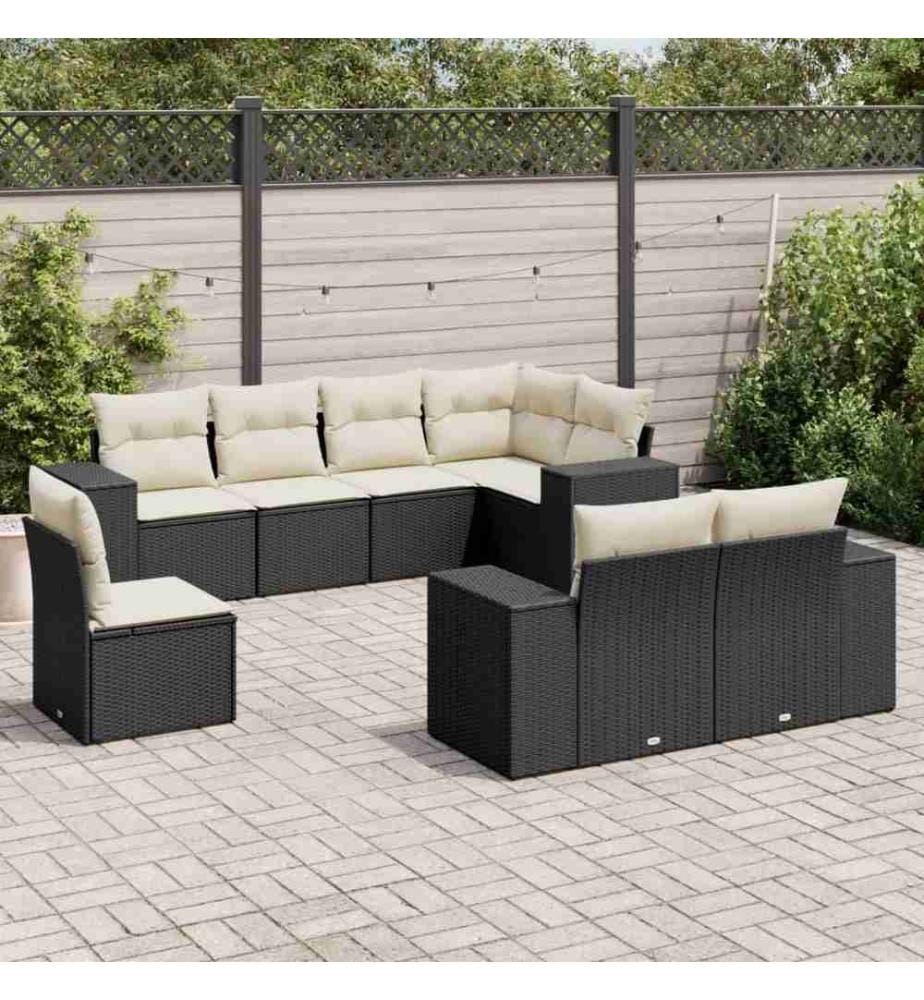8-tlg. Garten-Sofagarnitur mit Kissen Schwarz Poly Rattan