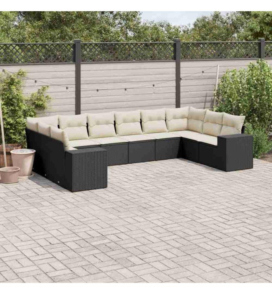 10-tlg. Garten-Sofagarnitur mit Kissen Schwarz Poly Rattan