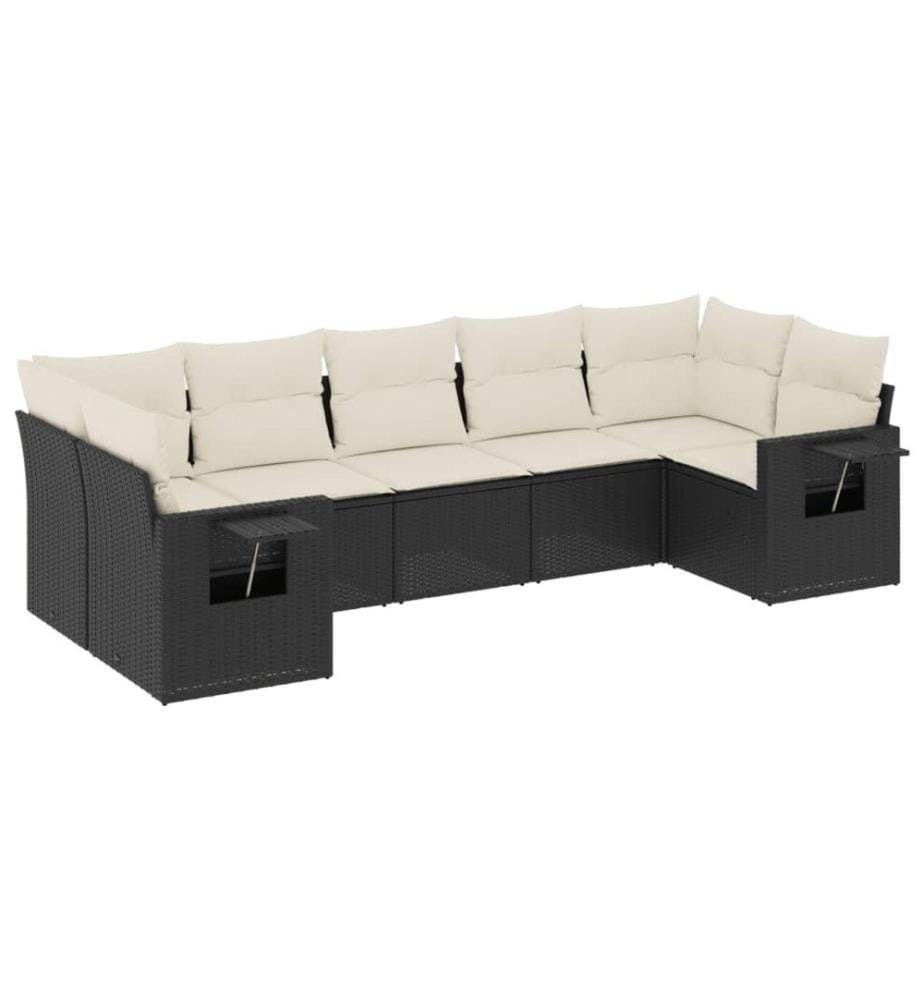 7-tlg. Garten-Sofagarnitur mit Kissen Schwarz Poly Rattan