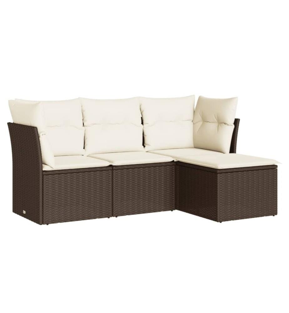 4-tlg. Garten-Sofagarnitur mit Kissen Braun Poly Rattan