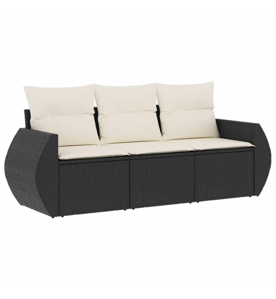 3-tlg. Garten-Sofagarnitur mit Kissen Schwarz Poly Rattan