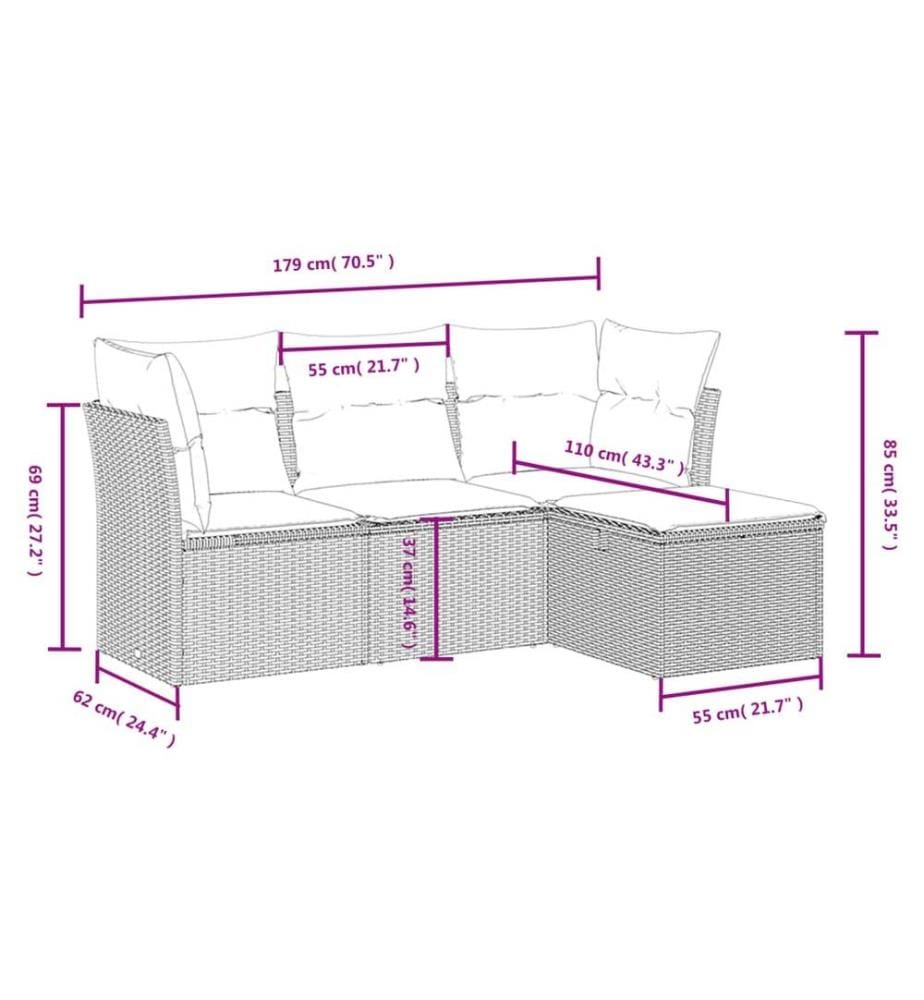 4-tlg. Garten-Sofagarnitur mit Kissen Braun Poly Rattan