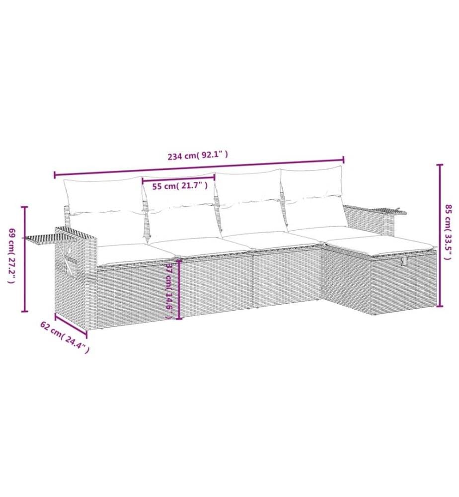 5-tlg. Garten-Sofagarnitur mit Kissen Schwarz Poly Rattan