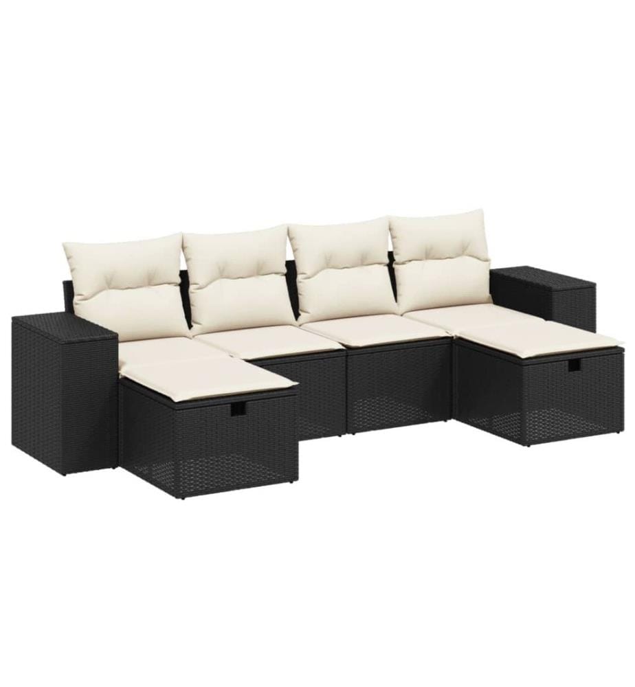 6-tlg. Garten-Sofagarnitur mit Kissen Schwarz Poly Rattan