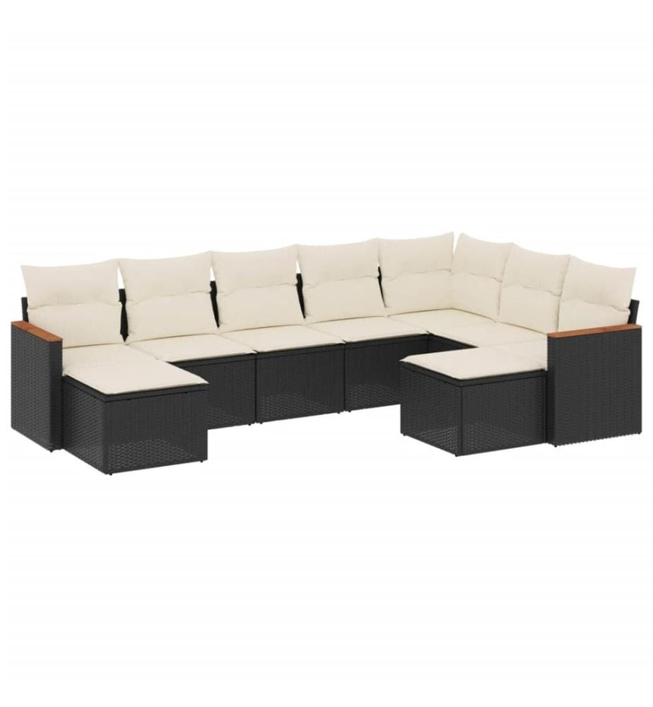 9-tlg. Garten-Sofagarnitur mit Kissen Schwarz Poly Rattan