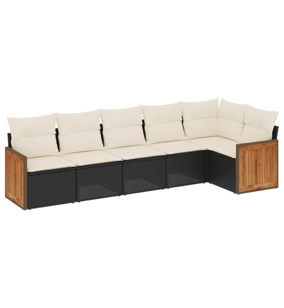 6-tlg. Garten-Sofagarnitur mit Kissen Schwarz Poly Rattan