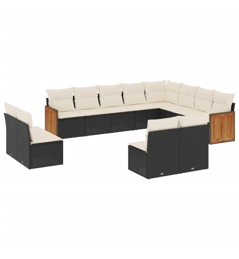 12-tlg. Garten-Sofagarnitur mit Kissen Schwarz Poly Rattan
