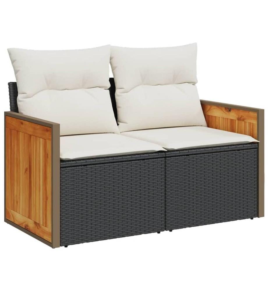 10-tlg. Garten-Sofagarnitur mit Kissen Schwarz Poly Rattan
