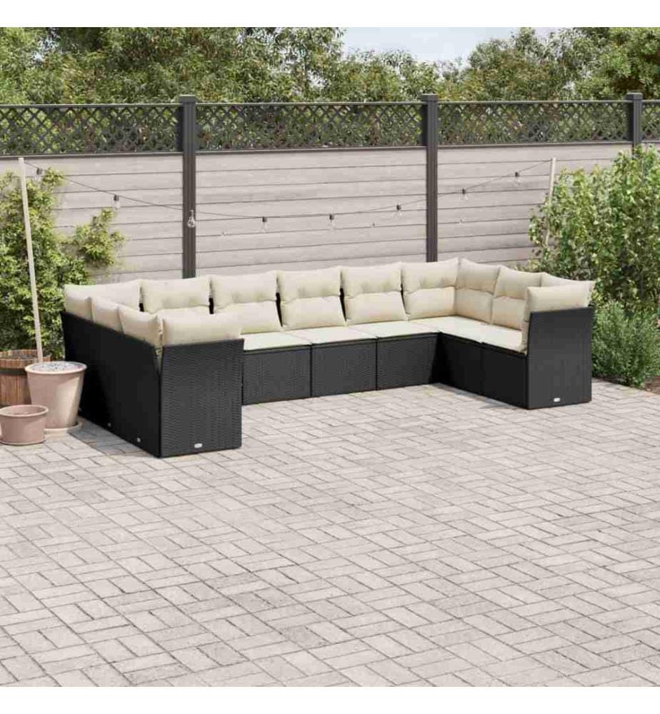 10-tlg. Garten-Sofagarnitur mit Kissen Schwarz Poly Rattan