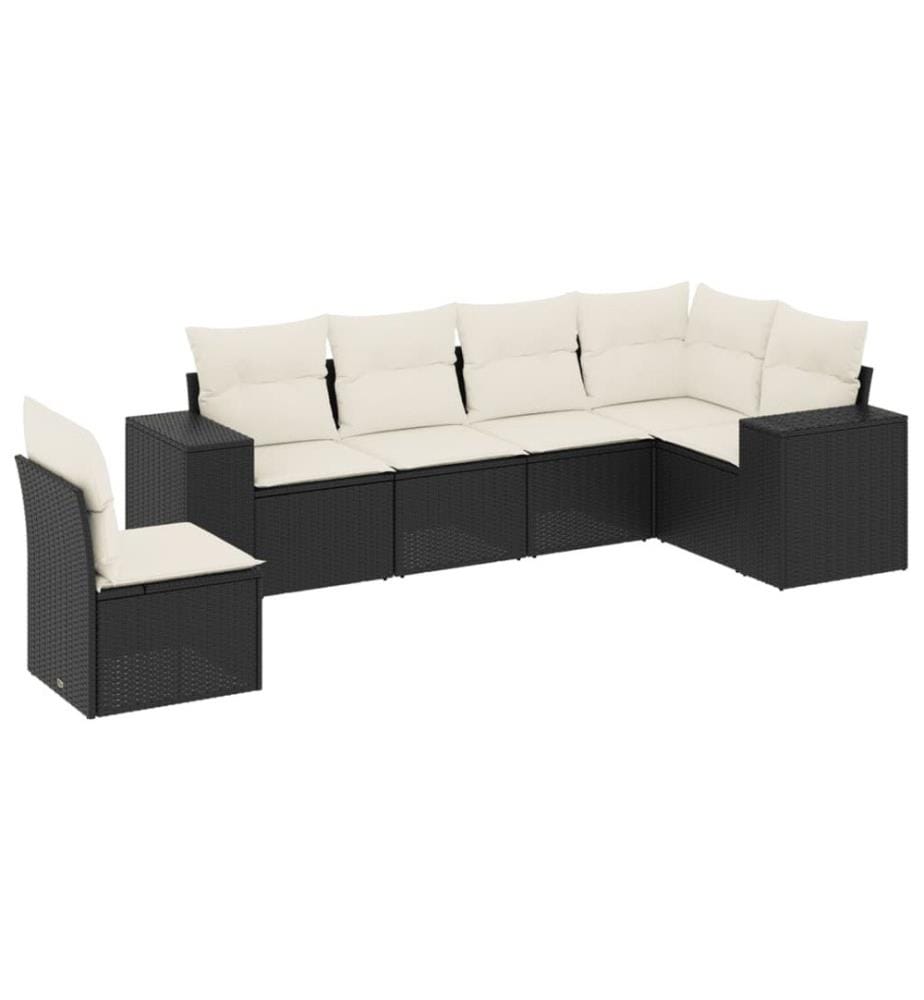 6-tlg. Garten-Sofagarnitur mit Kissen Schwarz Poly Rattan