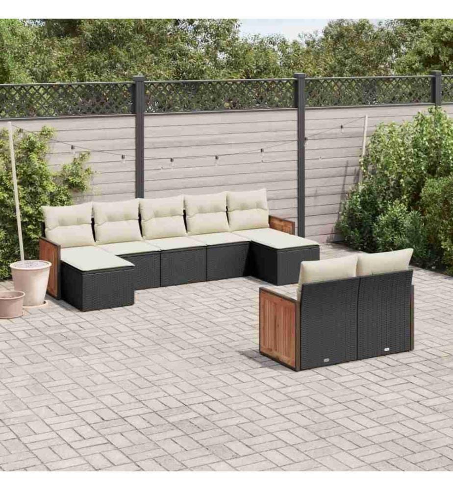 9-tlg. Garten-Sofagarnitur mit Kissen Schwarz Poly Rattan