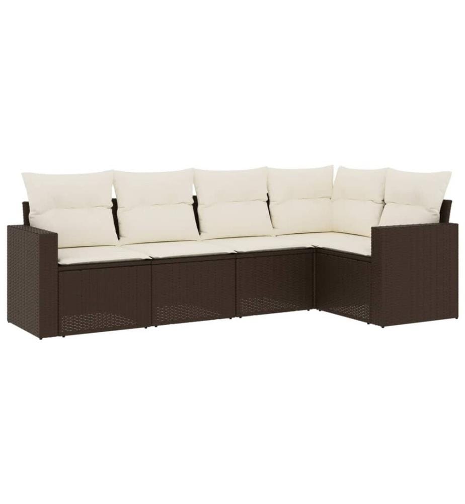 5-tlg. Garten-Sofagarnitur mit Kissen Braun Poly Rattan