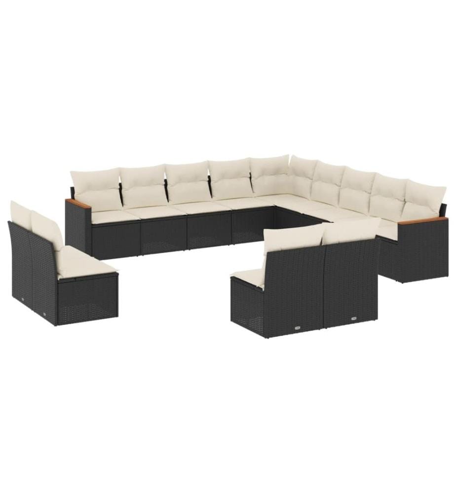 13-tlg. Garten-Sofagarnitur mit Kissen Schwarz Poly Rattan