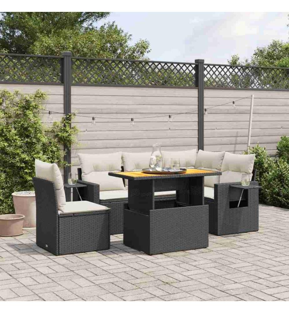 6-tlg. Garten-Sofagarnitur mit Kissen Schwarz Poly Rattan