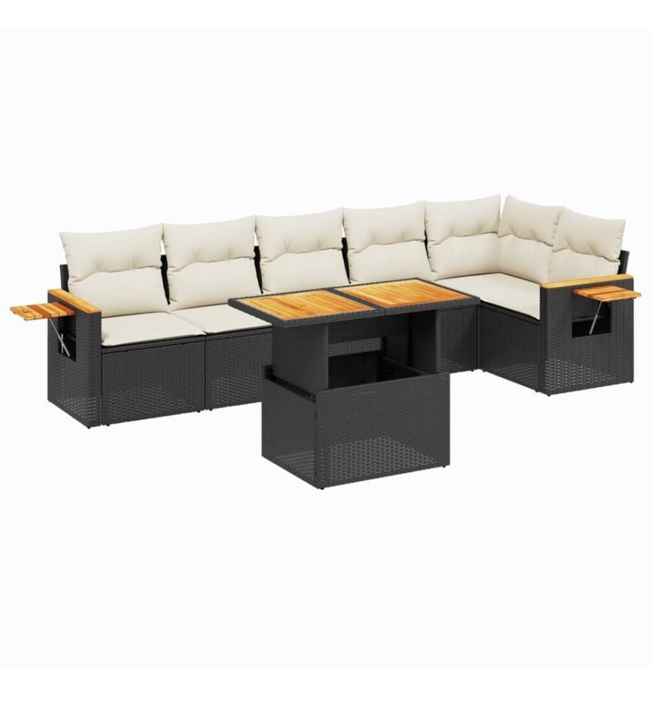 7-tlg. Garten-Sofagarnitur mit Kissen Schwarz Poly Rattan