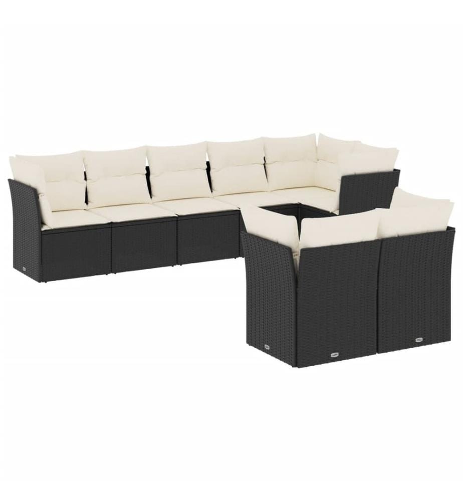 8-tlg. Garten-Sofagarnitur mit Kissen Schwarz Poly Rattan