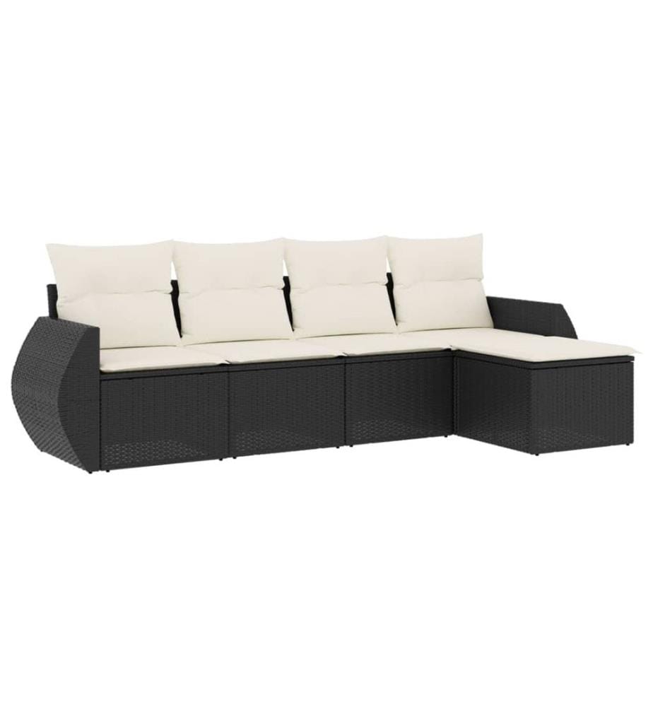 5-tlg. Garten-Sofagarnitur mit Kissen Schwarz Poly Rattan
