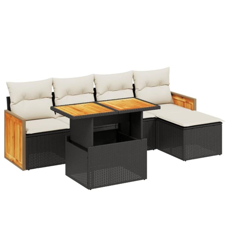 6-tlg. Garten-Sofagarnitur mit Kissen Schwarz Poly Rattan