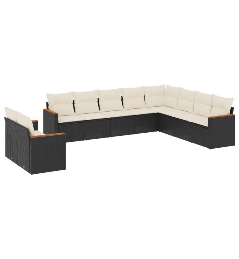 10-tlg. Garten-Sofagarnitur mit Kissen Schwarz Poly Rattan