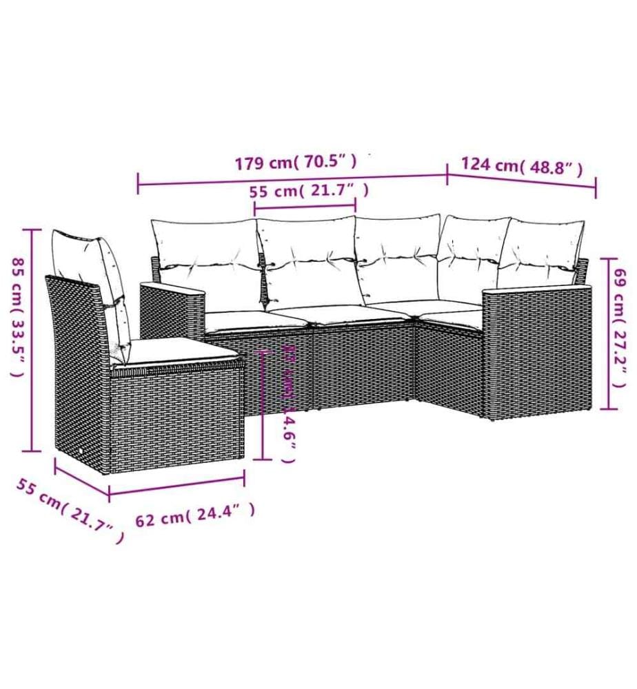5-tlg. Garten-Sofagarnitur mit Kissen Schwarz Poly Rattan