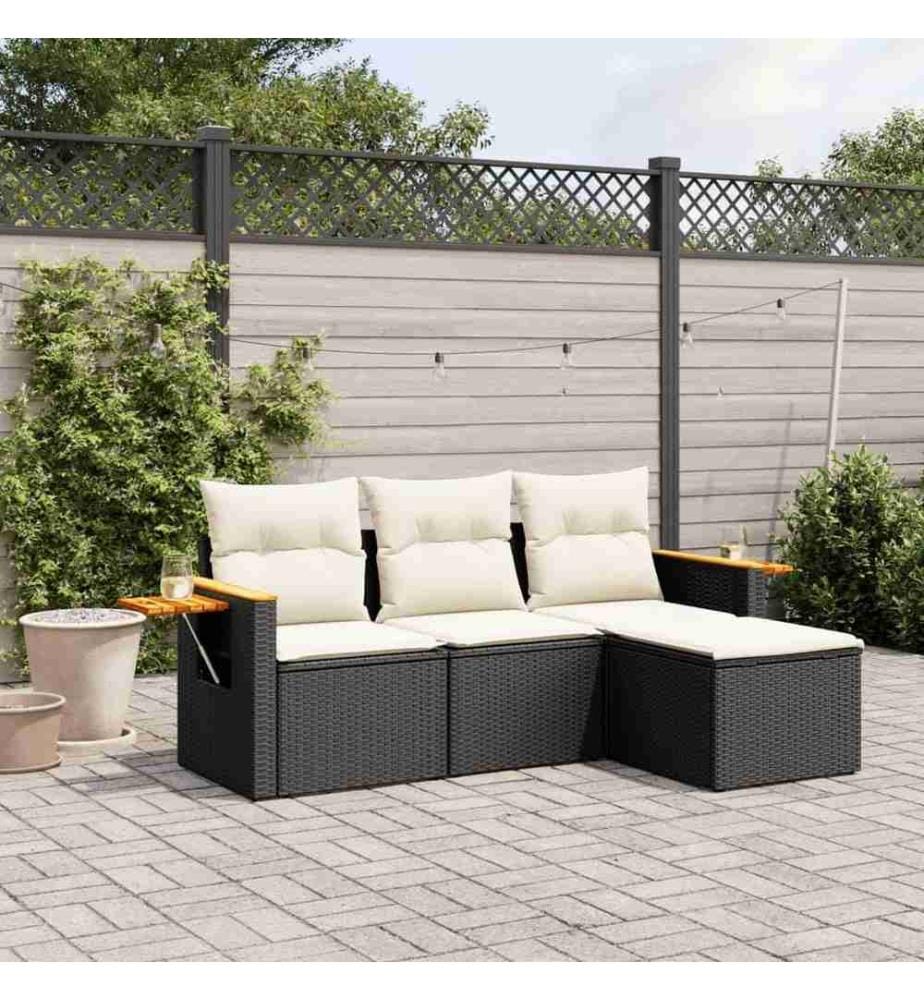 4-tlg. Garten-Sofagarnitur mit Kissen Schwarz Poly Rattan