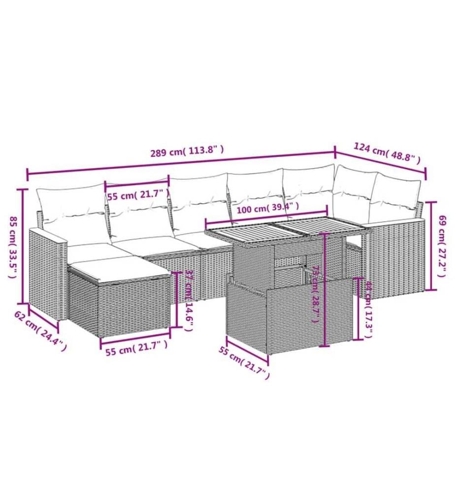8-tlg. Garten-Sofagarnitur mit Kissen Schwarz Poly Rattan