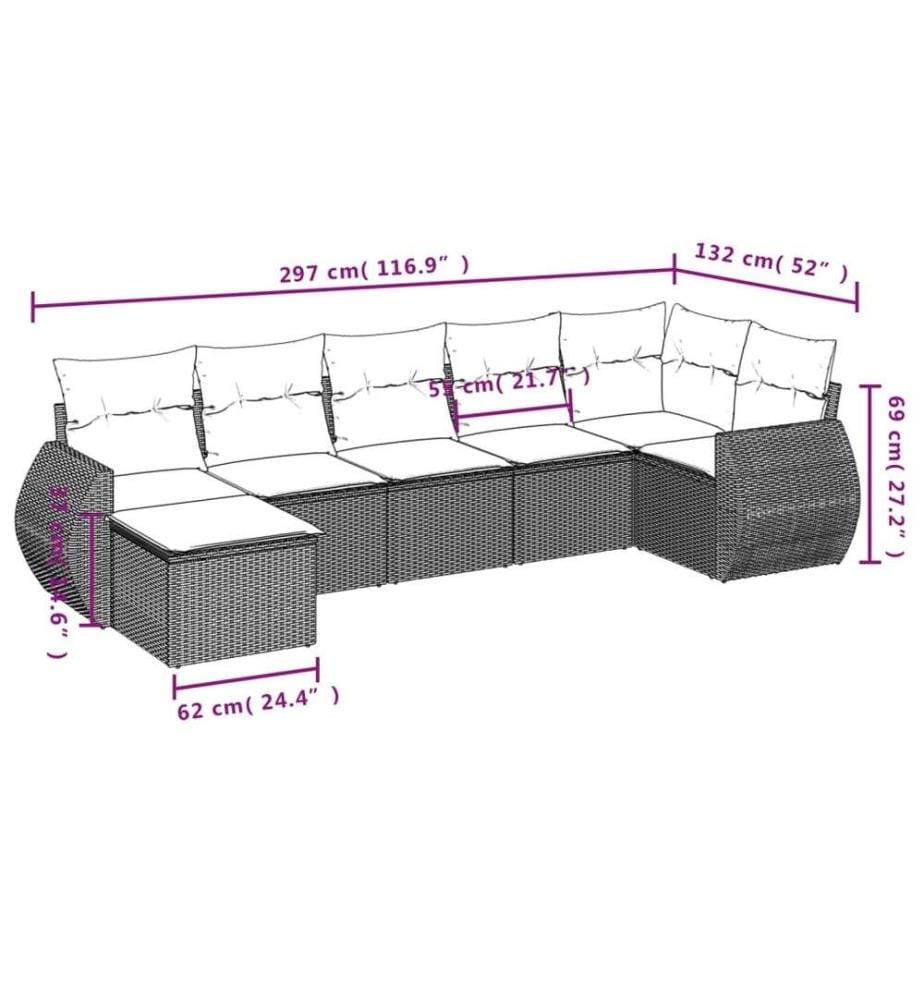 7-tlg. Garten-Sofagarnitur mit Kissen Schwarz Poly Rattan