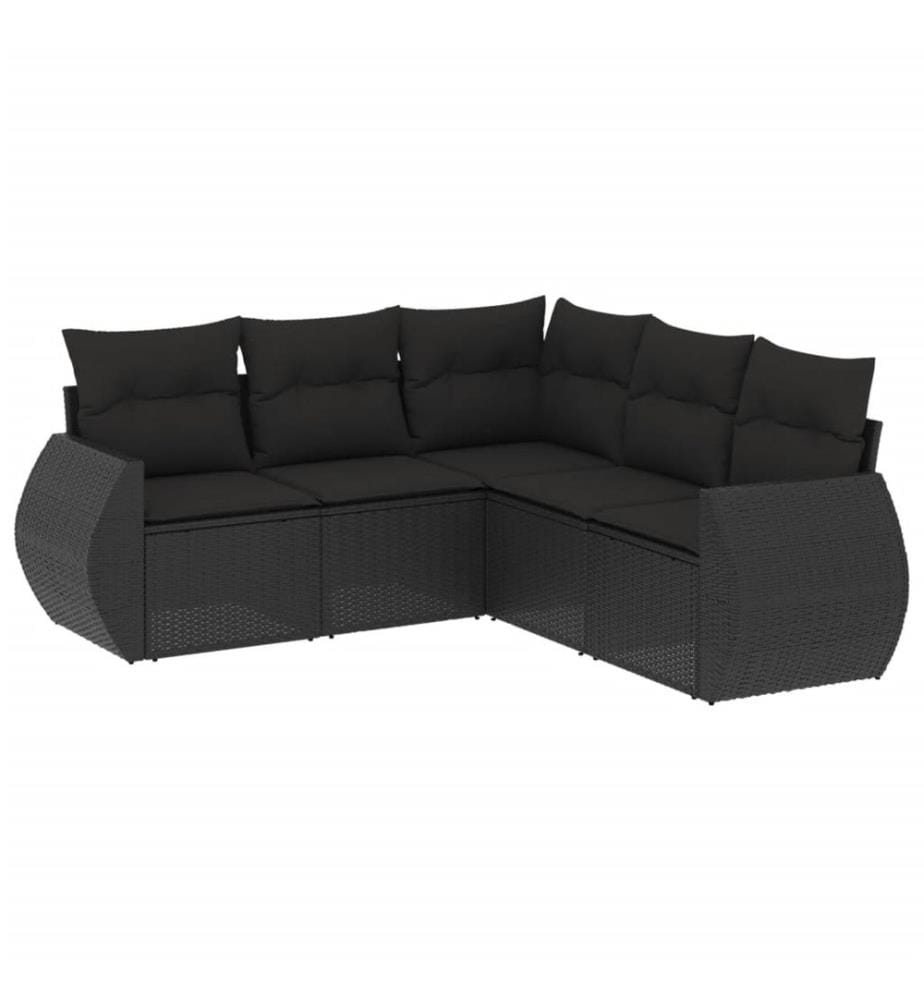 5-tlg. Garten-Sofagarnitur mit Kissen Schwarz Poly Rattan
