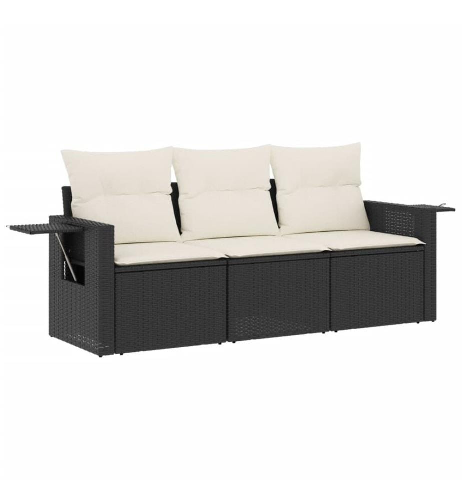 3-tlg. Garten-Sofagarnitur mit Kissen Schwarz Poly Rattan