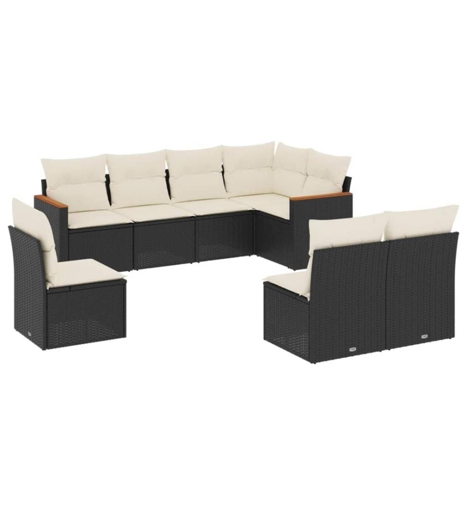 8-tlg. Garten-Sofagarnitur mit Kissen Schwarz Poly Rattan