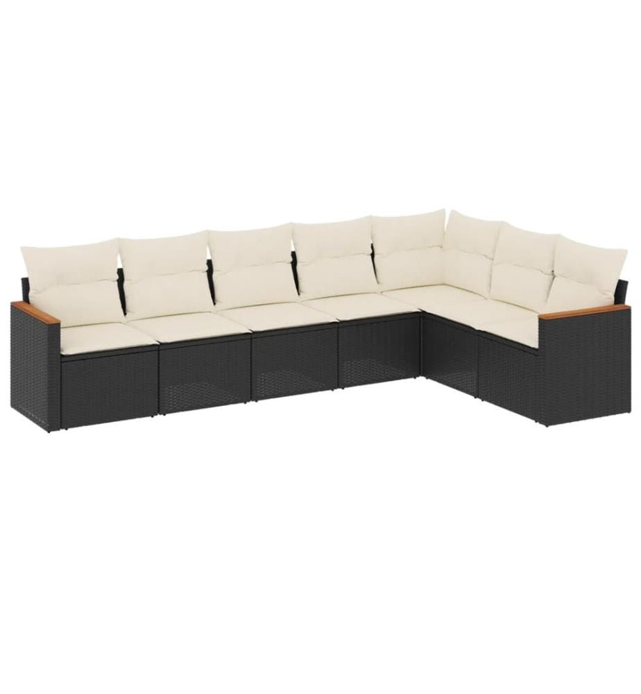 7-tlg. Garten-Sofagarnitur mit Kissen Schwarz Poly Rattan