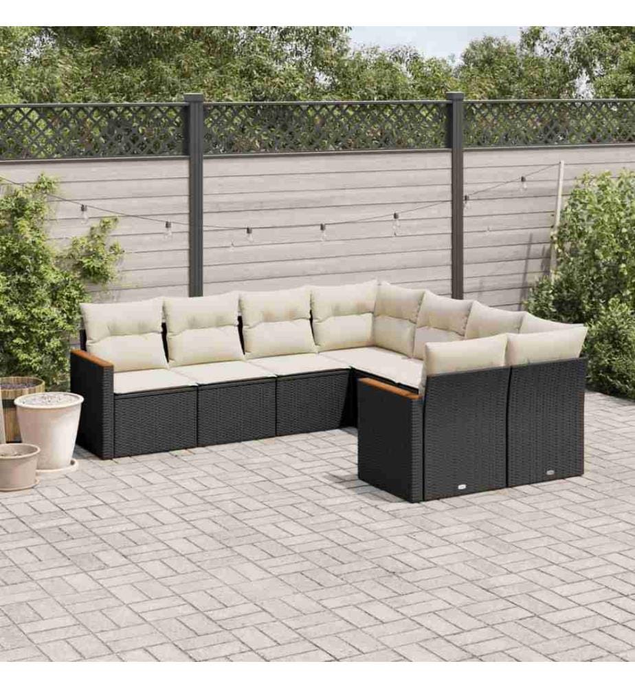 8-tlg. Garten-Sofagarnitur mit Kissen Schwarz Poly Rattan