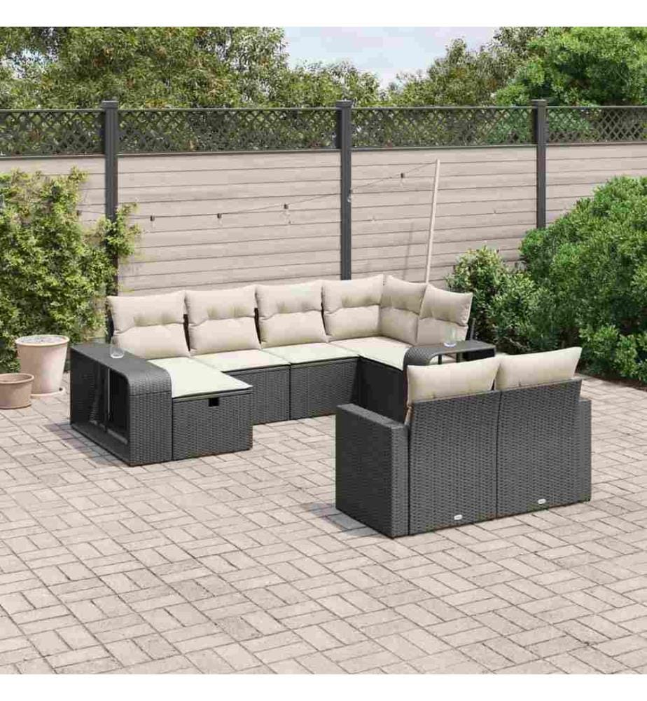 10-tlg. Garten-Sofagarnitur mit Kissen Schwarz Poly Rattan