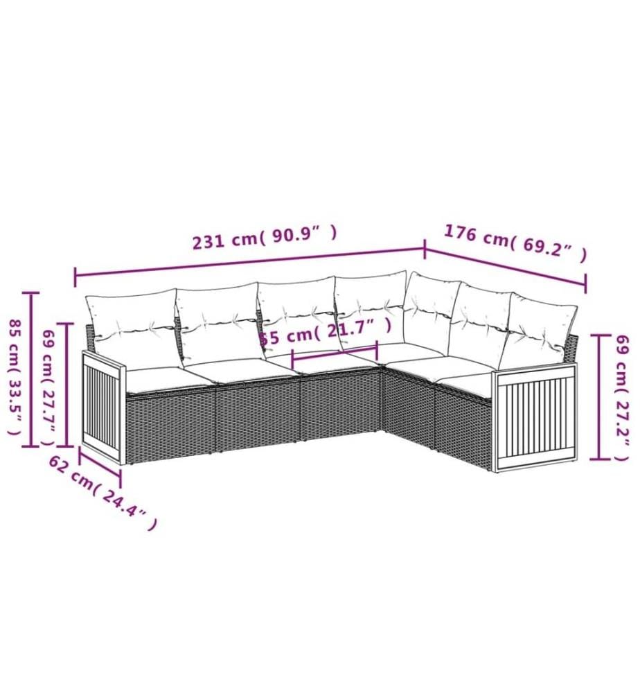 6-tlg. Garten-Sofagarnitur mit Kissen Schwarz Poly Rattan