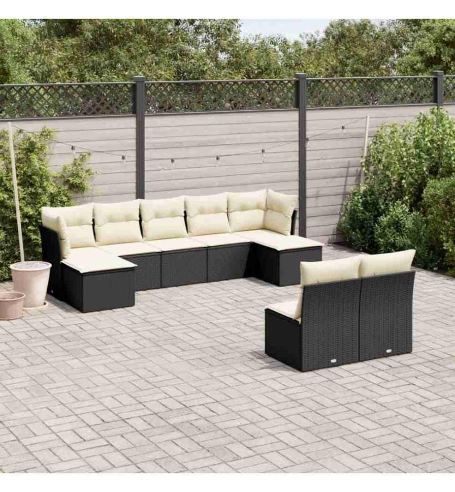 9-tlg. Garten-Sofagarnitur mit Kissen Schwarz Poly Rattan