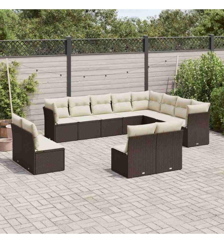 12-tlg. Garten-Sofagarnitur mit Kissen Braun Poly Rattan