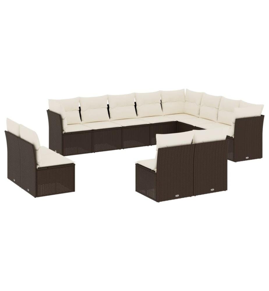 12-tlg. Garten-Sofagarnitur mit Kissen Braun Poly Rattan