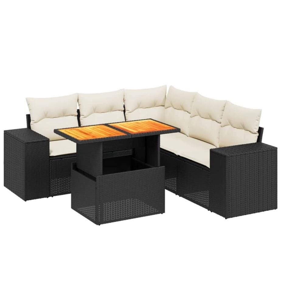 6-tlg. Garten-Sofagarnitur mit Kissen Schwarz Poly Rattan