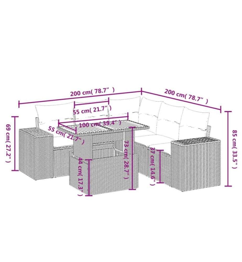 6-tlg. Garten-Sofagarnitur mit Kissen Schwarz Poly Rattan