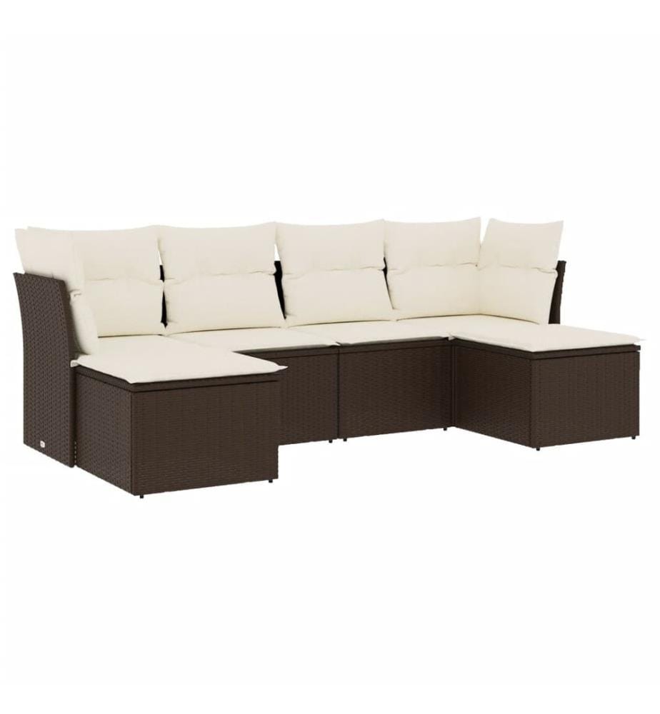 6-tlg. Garten-Sofagarnitur mit Kissen Braun Poly Rattan