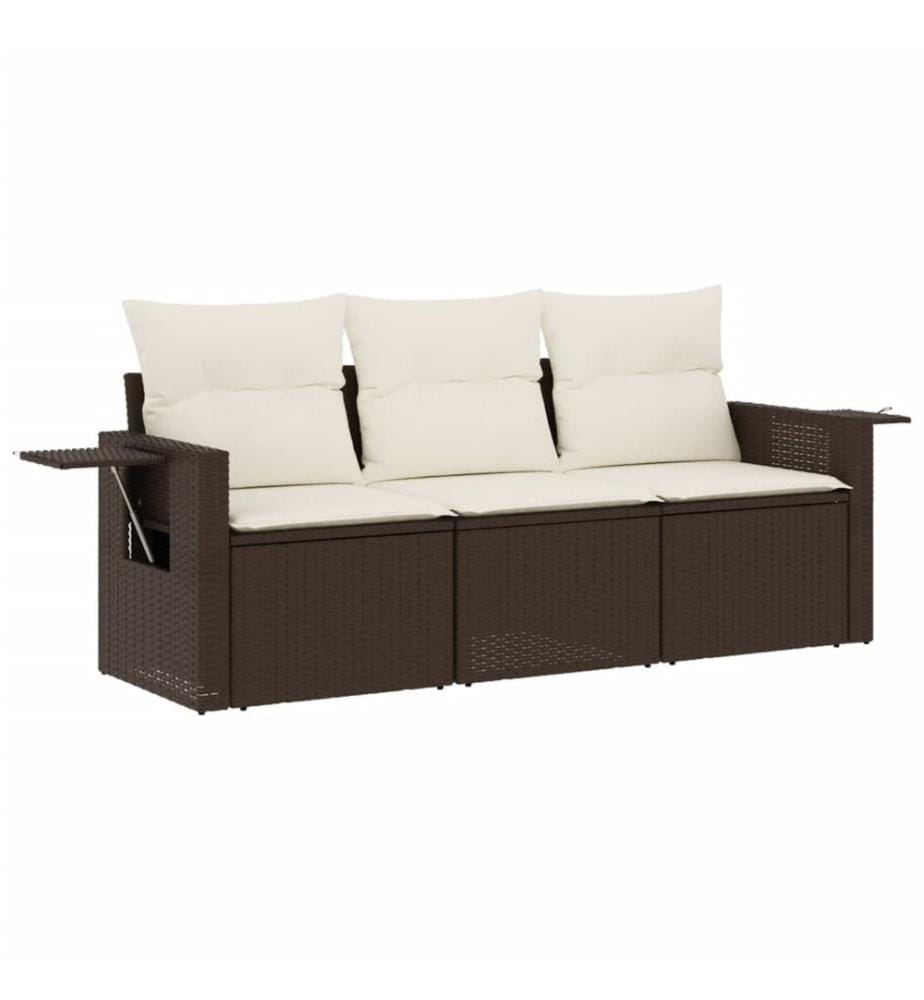 3-tlg. Garten-Sofagarnitur mit Kissen Braun Poly Rattan